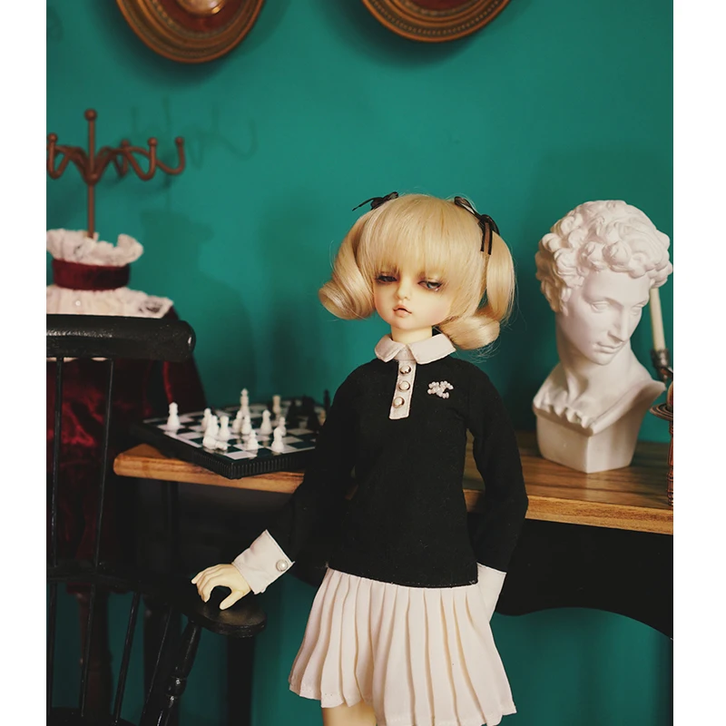 Цельное платье и носки BJD для кукольных аксессуаров 1/6 1/4 1/3 черная белая юбка |