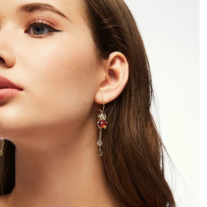 

New fashion S925 silver needle zodiac ox earrings coin auspicious New Year fringe long female earrings