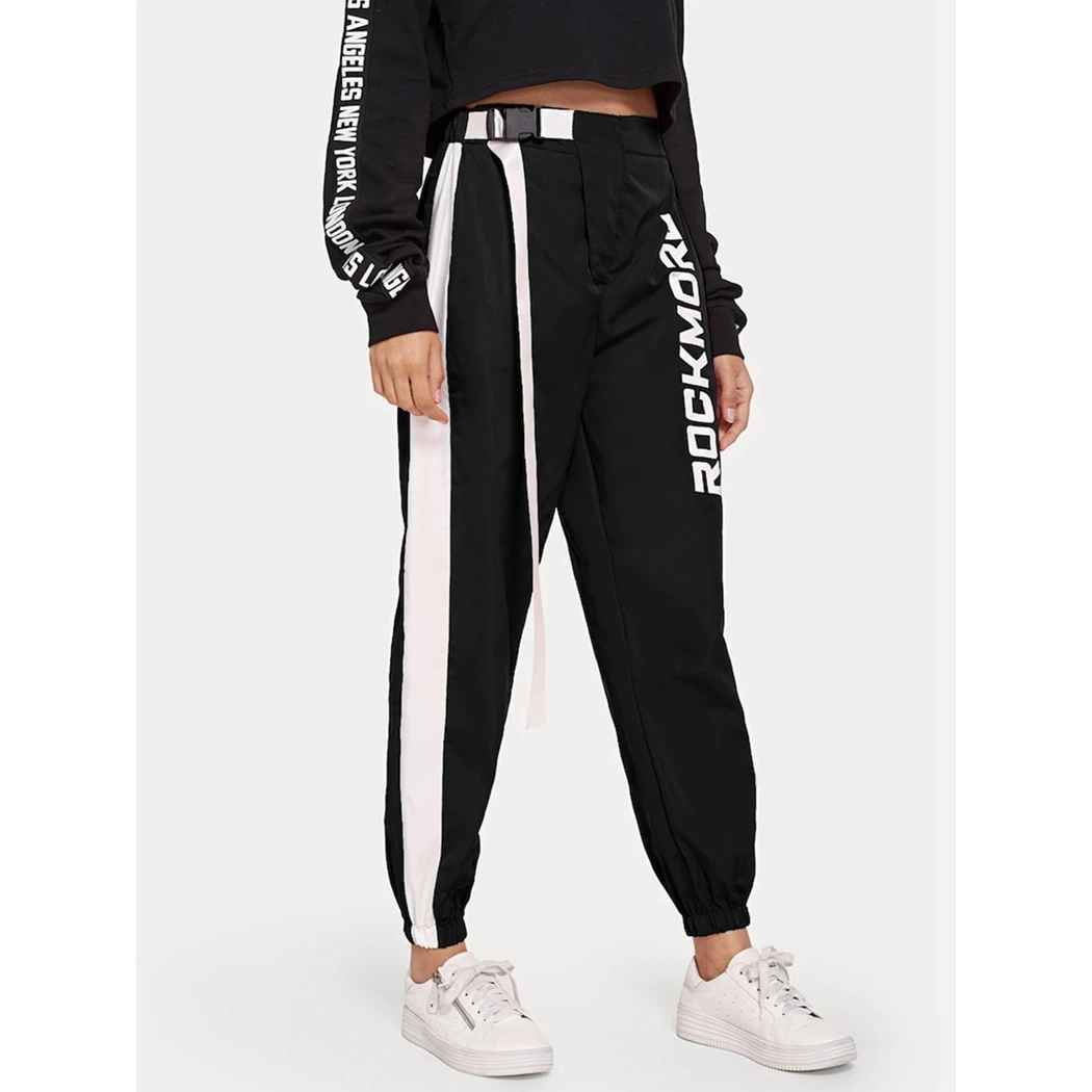 Harajuku женские штаны карго уличная Регулируемая пряжка высокая Талия шаровары