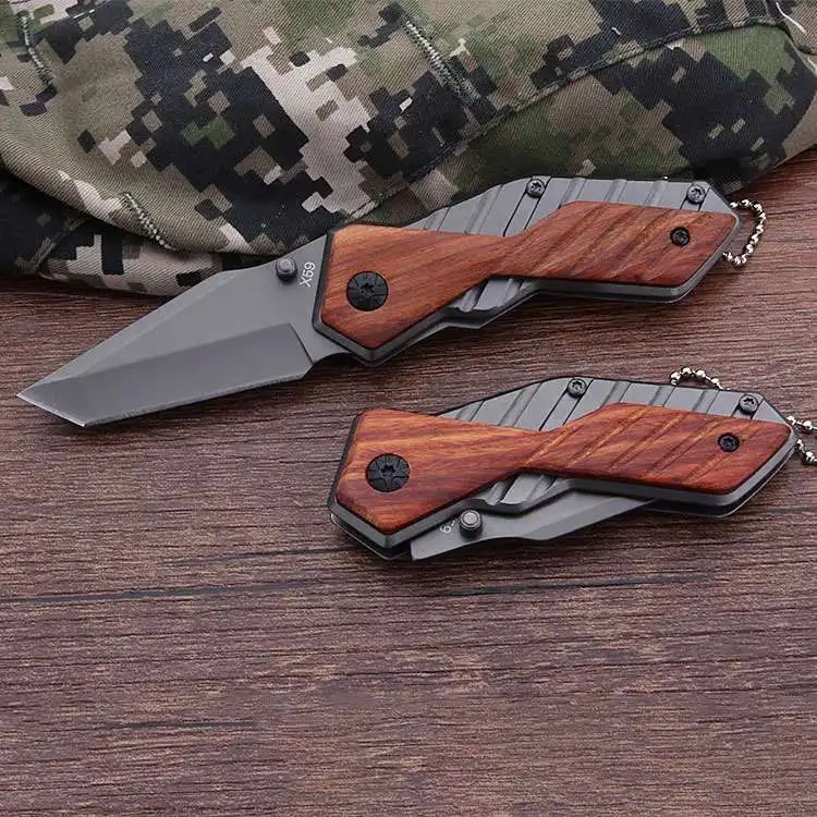 Тактические складные ножи 53HRC с лезвием 3CR13MOV ручка из красного дерева походный