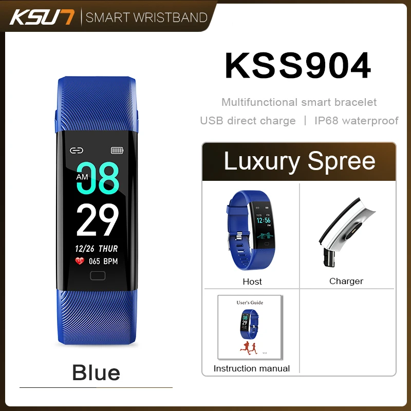 KSS904 Смарт-часы IP68 водонепроницаемый монитор здоровья умный Браслет пульсометр кровяное давление Relogio Inteligente смарт-браслет - Цвет: KSS904-Blue