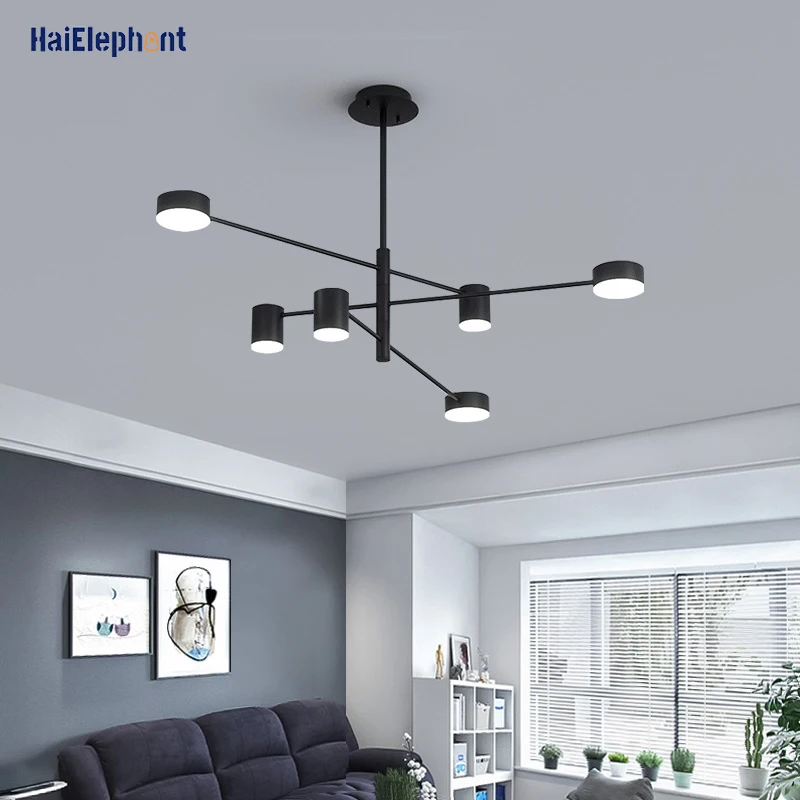 Люстра с черной железной краской Светильники для гостиной спальни современные