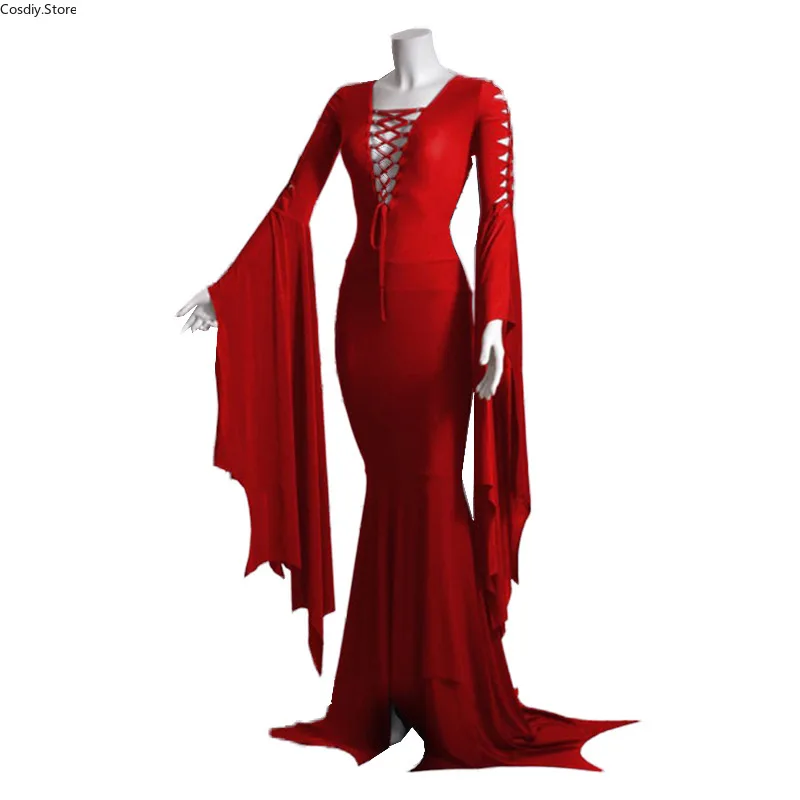 S 5XL сексуальный костюм ведьмы призрака на Хэллоуин Morticia Addam готическое платье