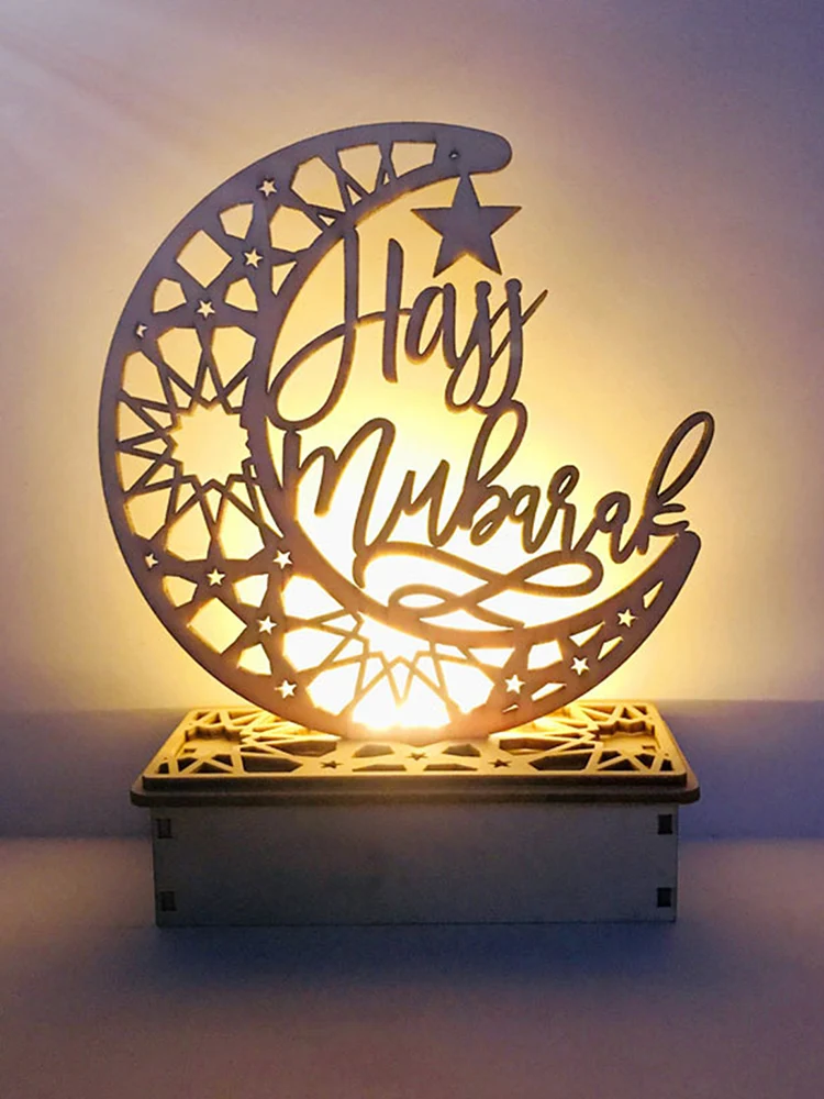 

DIY Ramadan Decoration Lights Eid Mubarak Wooden LED Ornament Festival Warm Light Lamp Desktop Eid Decoration Party Supplies