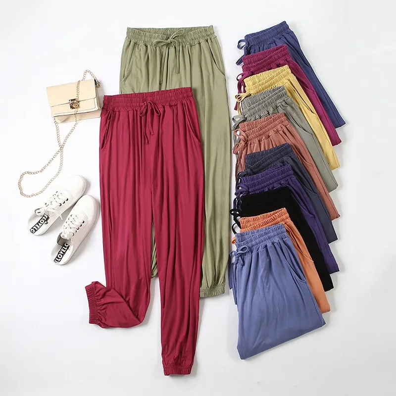 

Solid Modal Women Sleep Bottoms Comfy Home Pants Elastic Waist Sleep Trousers Female Casual Pajama Pants Nightwear Home Clothes