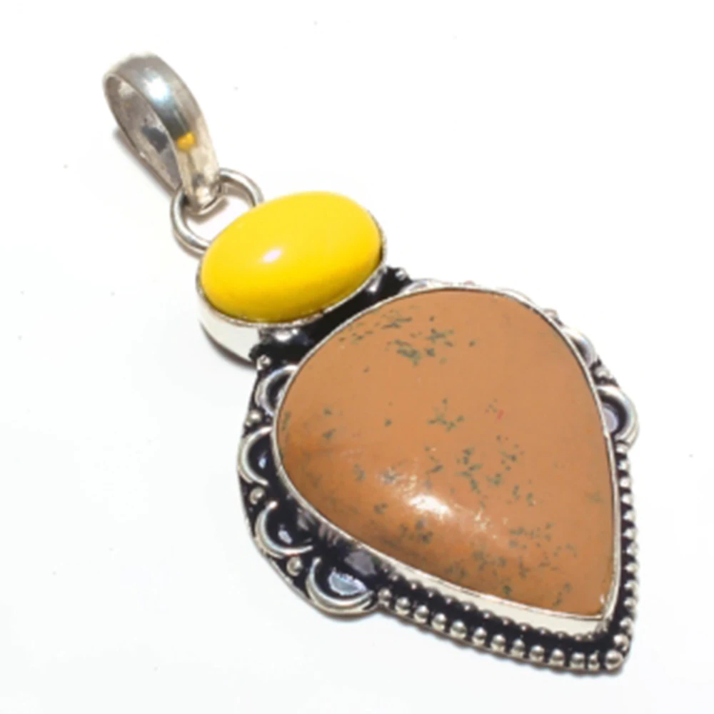 Jaspers + желтый Агат Кулон серебряное покрытие над медью ювелирные изделия женщина