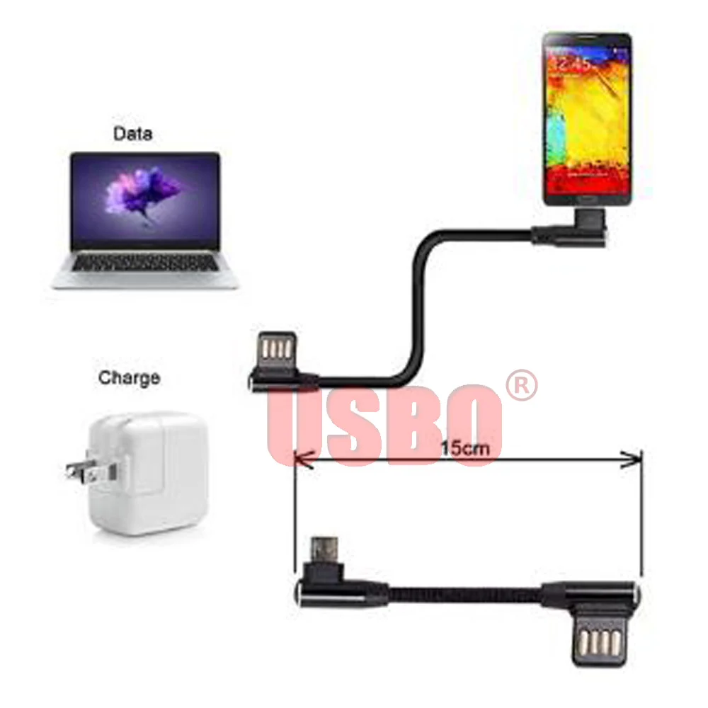 Поставка черный нейлоновый тканый Сетчатый Чехол 15 см двойной локоть микро USB к V8