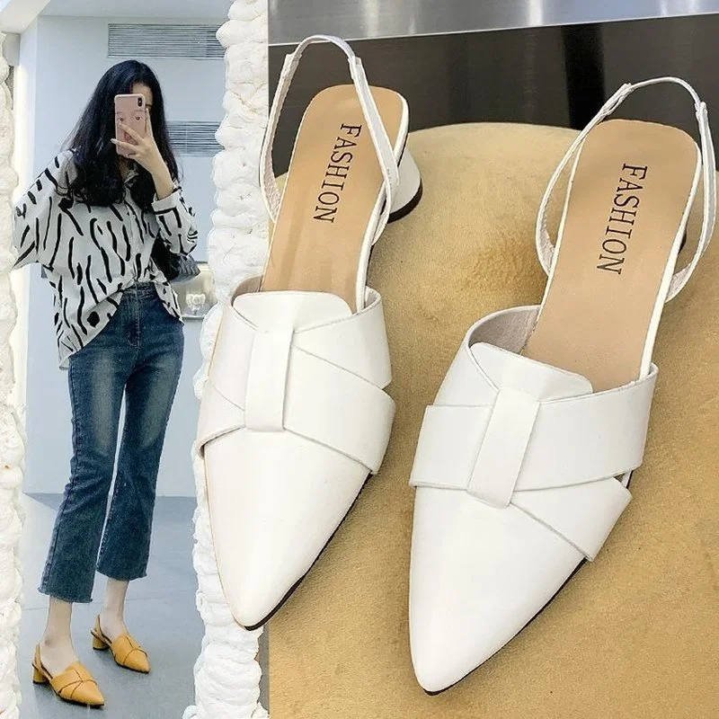 

Женские босоножки с острым носком, на среднем каблуке, Размеры 35-42