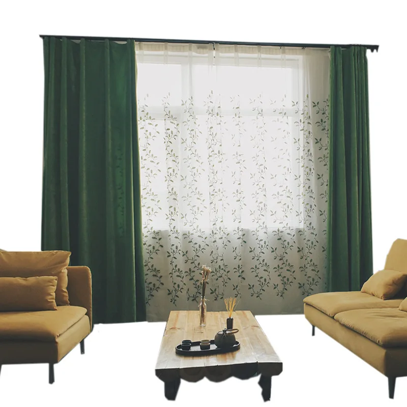 

Neo-Classical Style Solid Color Green Color Cashmere Living Room Bedroom Balcony Bay Window Curtains for Bedroom Living Room