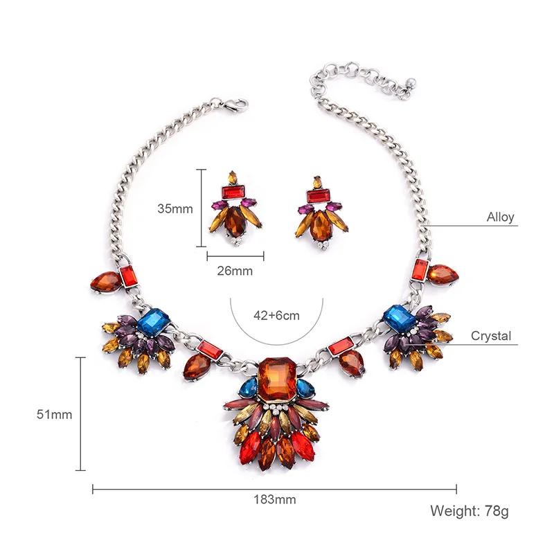 Shineland модные ювелирные изделия набор женщин Кристалл Разноцветные цветы
