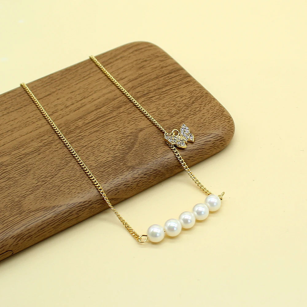 

Fashion Imitation Pearl Long Chunky Pendant Necklace Korean Butterfly Metal Sweater Chain Collar Necklace Women