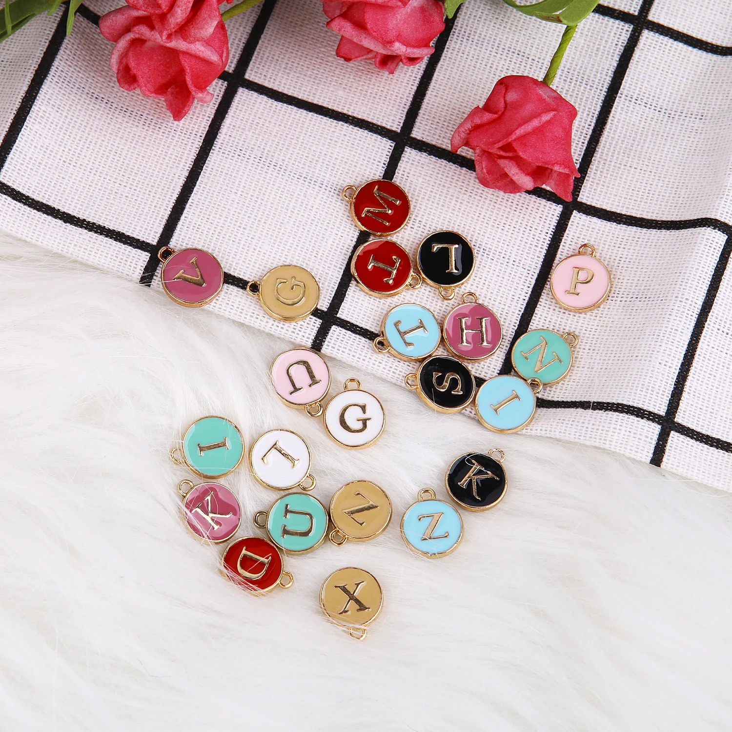 

26pcs 12*14mm Round Gold Enamel Alphabet Charms Color Capital Letter Beads Initial Pendants Alloy Jewelry Making Accessories DIY