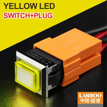 Yellow Button Plug Kcd1 светодиодный пластиковый металлический кнопочный 2NO 4 штырей квадратный переключатель 250v 15A красного и зеленого цвета - Цвет: Yellow Button Plug