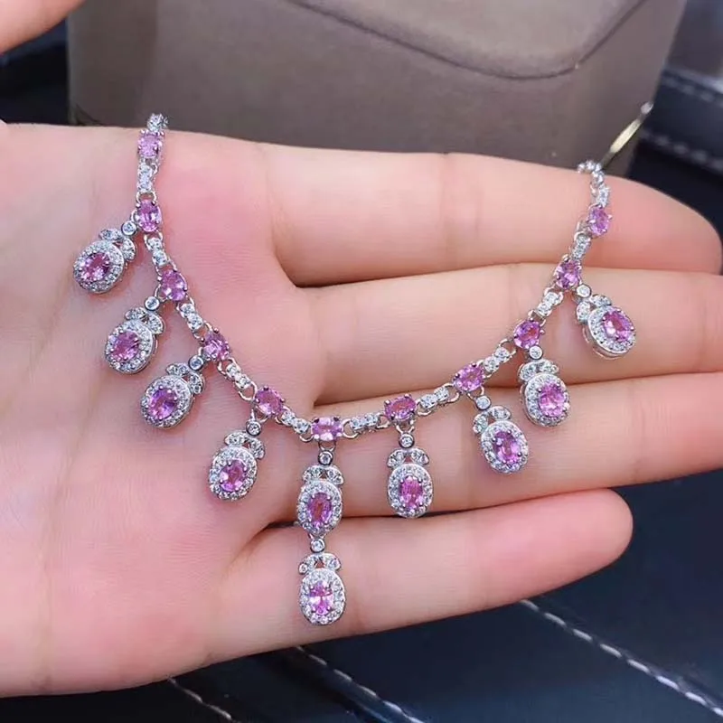 ?? S925 シルバー天然ピンクサファイアネックレス女性cutedでファッションチョーカー証明書トップ品質ファインジュエリーダンスパーティー