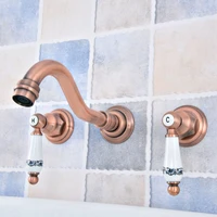 antique red copper brass wall mounted dual handles widespread bathroom 3 holes basin tub faucet mixer water taps msf523