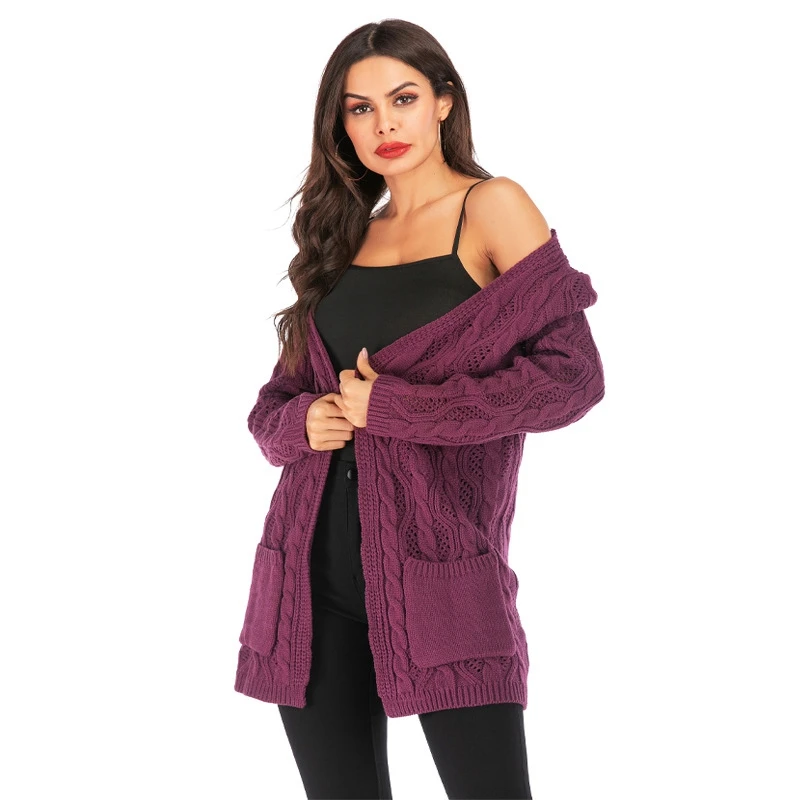 Женский вязаный кардиган оверсайз элегантный длинный свитер с длинным рукавом