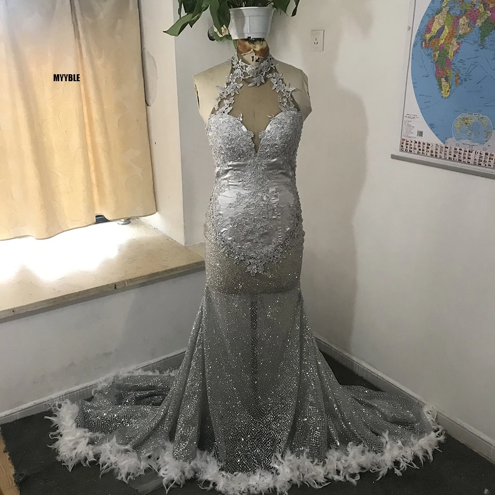 

Bling Rhinestones White Feather Dress Lady Birthday Celebrate Dress Nightclub Party Singer Costume Sexy Crystals feather