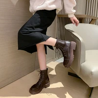 2022 new retro brown womens cowhide mid tube martin boots womens thick bottom and velvet autumn and winter boots womens shoes