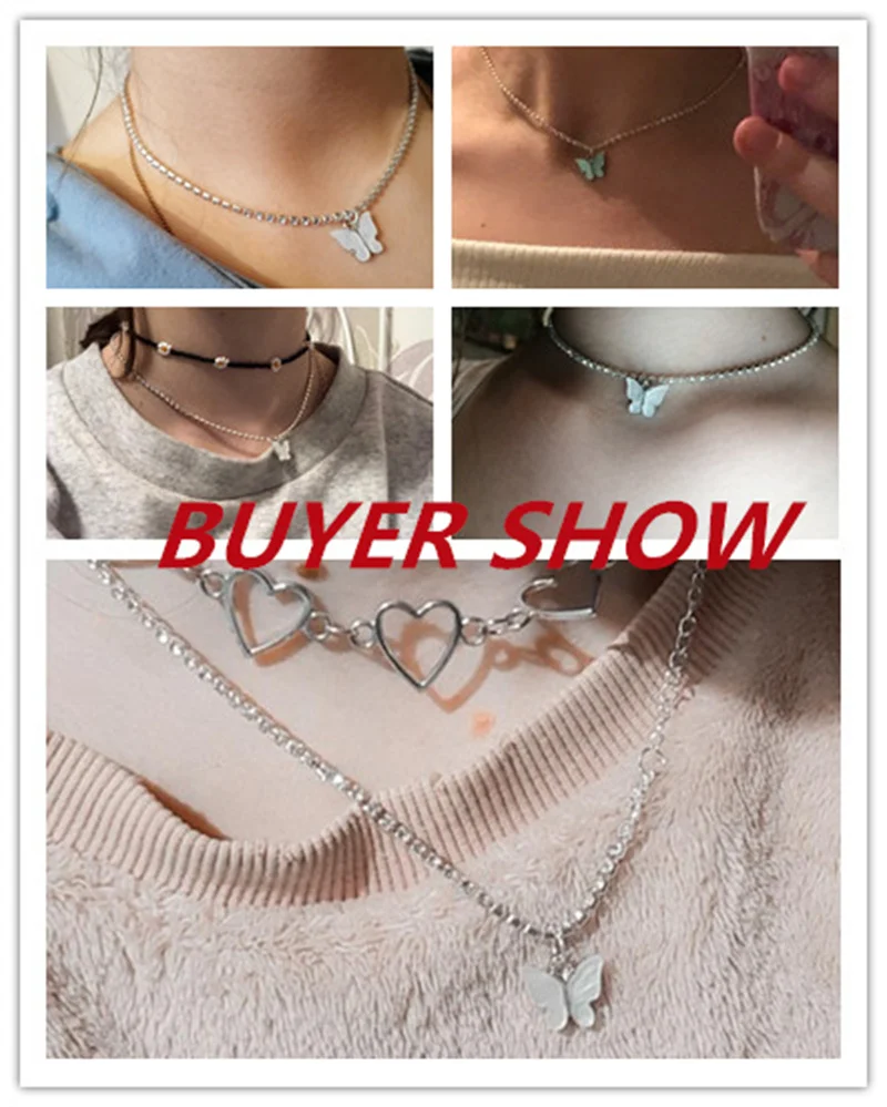 

Korean Fashion Acrylic Cute Butterfly Pendant Necklace for Women Shiny Zircon Clavicle Chain Choker Necklace Party Jewelry Gift