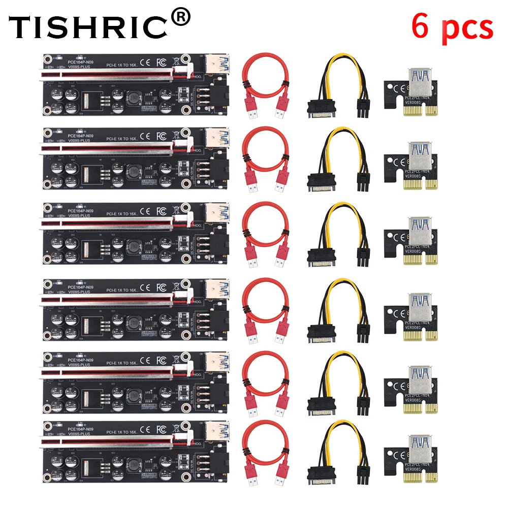 

Майнер PCIE Riser 009s Plus 1x 16x USB 3,0 PCI-E PCI E, 6 шт.