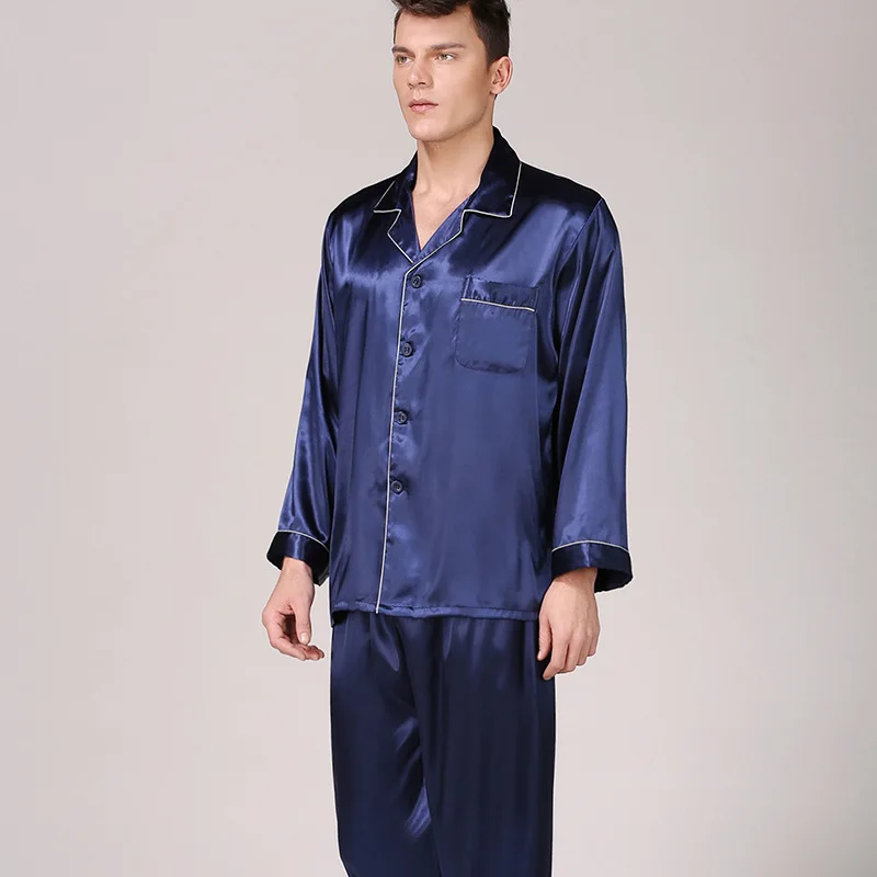 Mens Plain Poly Satin Silk Long Sleeve Pyjamas Set Traditional Solid Pajamas Set Pajama Set Men Mens Pajamas