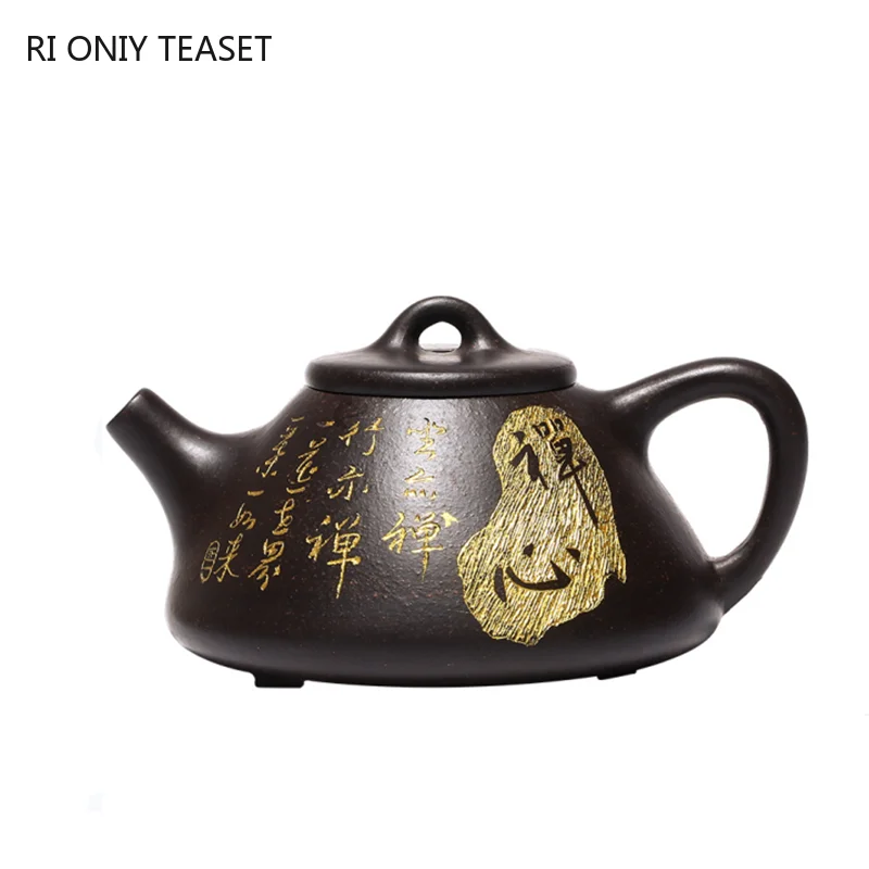 140ml Classic Yixing Purple Clay Teapots Raw Ore Black Gold Sand Tea Pot Handmade Stone Scoop Kettle Tea Ceremony Gifts