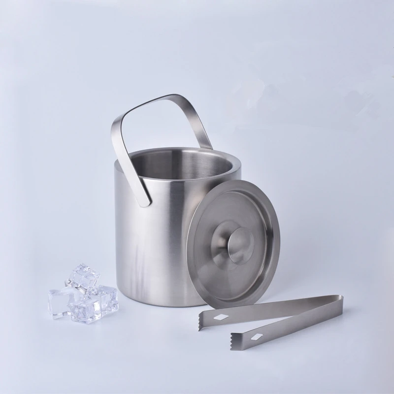 Портативное ведро для льда из нержавеющей стали с двойными стенками 1 3 л щипцами