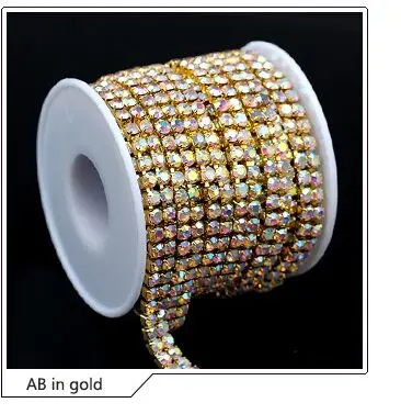 ss8 ab gold 1 ярд 2-рядная ss6 ss8 ss12 ss16 crystal clear/AB Стразы Золотой/посеребренный Кубок коготь Тесная цепь шить на Diamantes лентой отделка - Цвет: ss8 ab gold