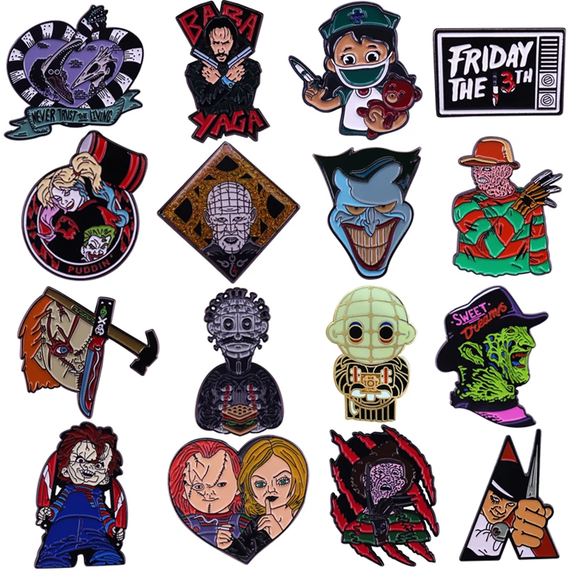 

C246 90s Horror Movie Jewelry Pins for backpacks Lapel Enamel Pins and Brooches for Women Bags Badge Friend Gifts