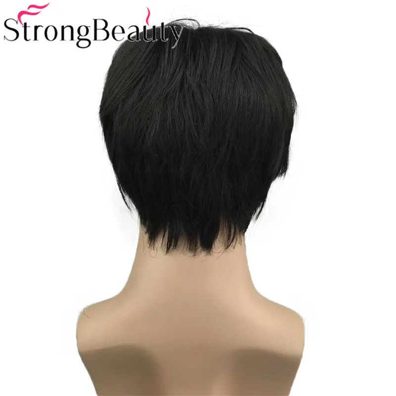 StrongBeauty короткие мужские парики прямые волосы черный мужской парик Синтетический термостойкий монолитный парик