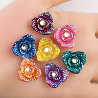 boliao 10pcs 19mm rose flower ab color shiny resin rhinestone flat back sew on bagsclothes pendant decoration r311