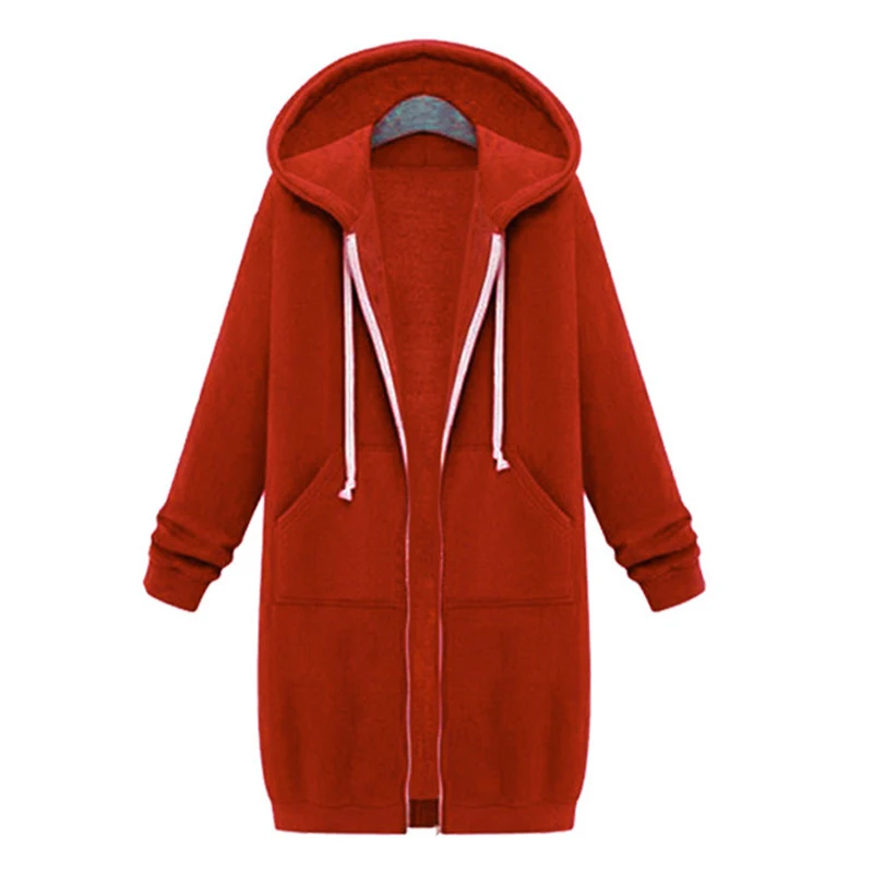 Cherry Red Wisalo Осень Зима повседневные женские длинные толстовки Толстовка пальто на молнии Верхняя одежда куртка с капюшоном размера плюс бархатная Верхняя одежда Топы - Цвет: Cherry Red