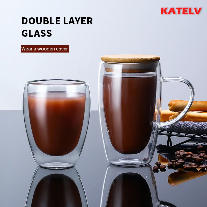 Креативная двойная прозрачная стеклянная чашка кофейная для молока виски чая
