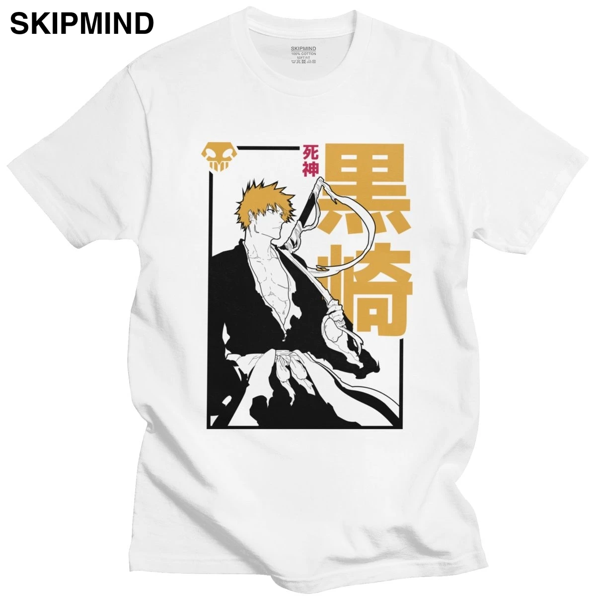 Мужская футболка с коротким рукавом Manga Ichigo Kurosaki модная из чистого хлопка