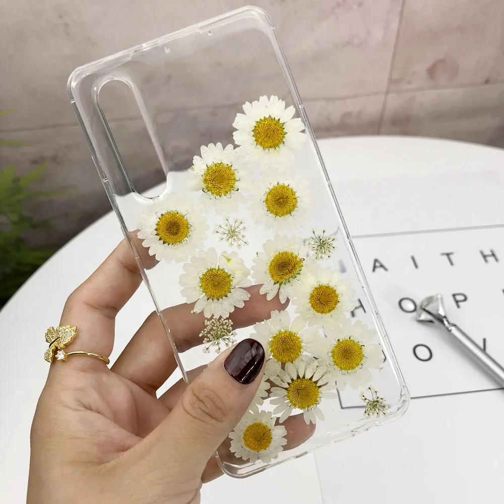 Настоящие сухие цветы, чехол для телефона s, для huawei P30 P20 Pro P20 Lite P30 Pro, чехол, высушенный цветок, Маргаритка, задняя крышка