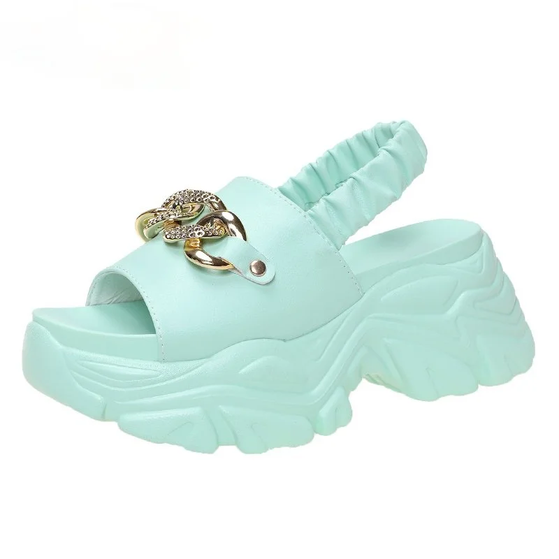 

High Platform Slippers Sandals Women Metal Chain Sandalias Thick Sole Chunky Slides Summer Casual Beach Sandals Zapatillas Mujer