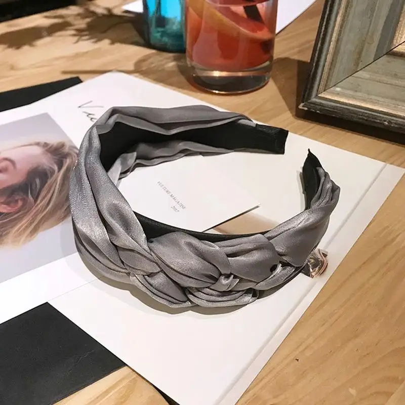 

New Korean Hairband Women Cotton Fabric Knotted Headband Vintage Twist Turban Wide boho Headwear