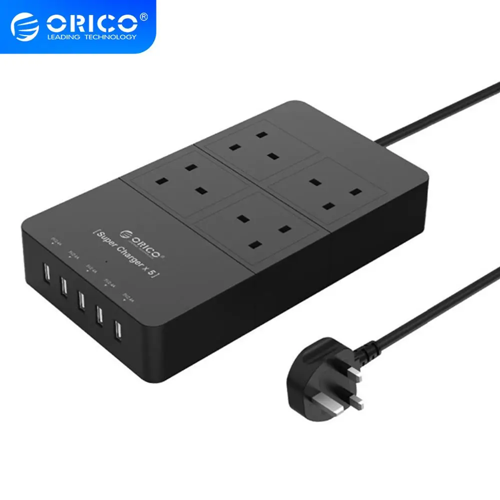 Оригинальная Черная лента питания ORICO 4 гнезда 5 USB 2 А поддержка быстрой зарядки