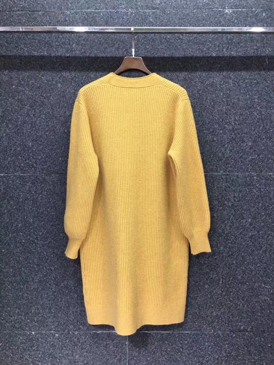 

2020 autumn and winter new women's V-neck symmetrical pockets solid color long cardigan sweater 1207