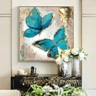 Абстрактная Картина на холсте с голубыми бабочками и цветами, постеры и принты, настенные картины куадроса для гостиной, украшение для дома