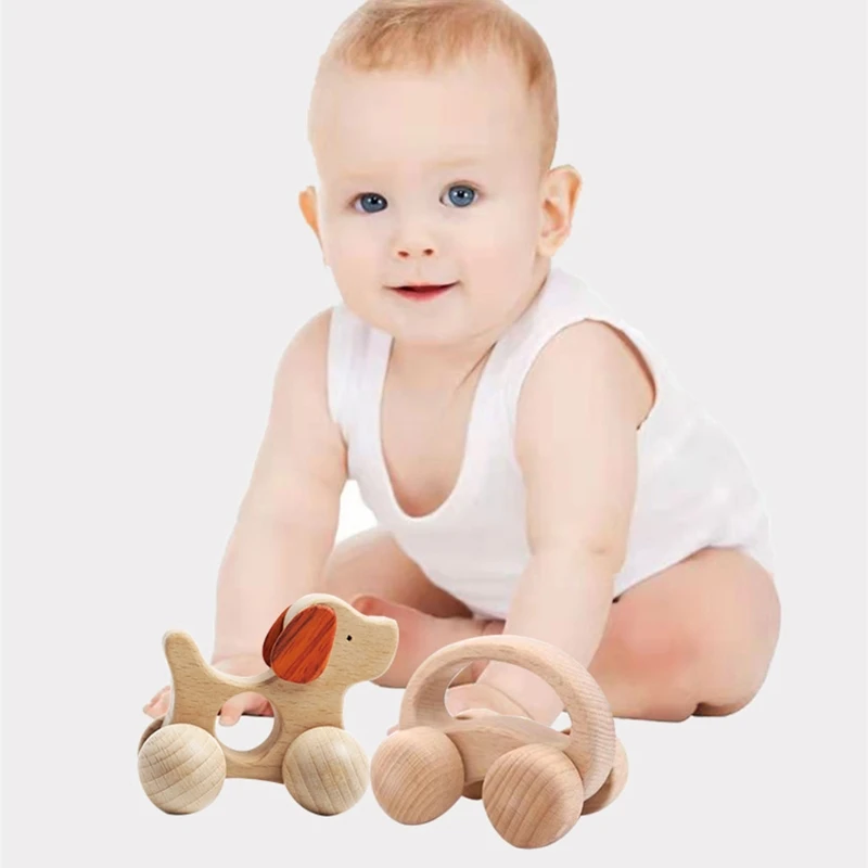 

MOLD Wooden Push and Pull Toddler Toy Car, Organic Babies Grasping Montessori Toy Car, Puppy/ Pony/ Beech Car
