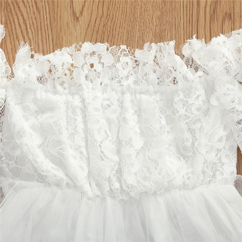 2020 Брендовое платье принцессы для маленьких девочек Кружевное белое вечернее