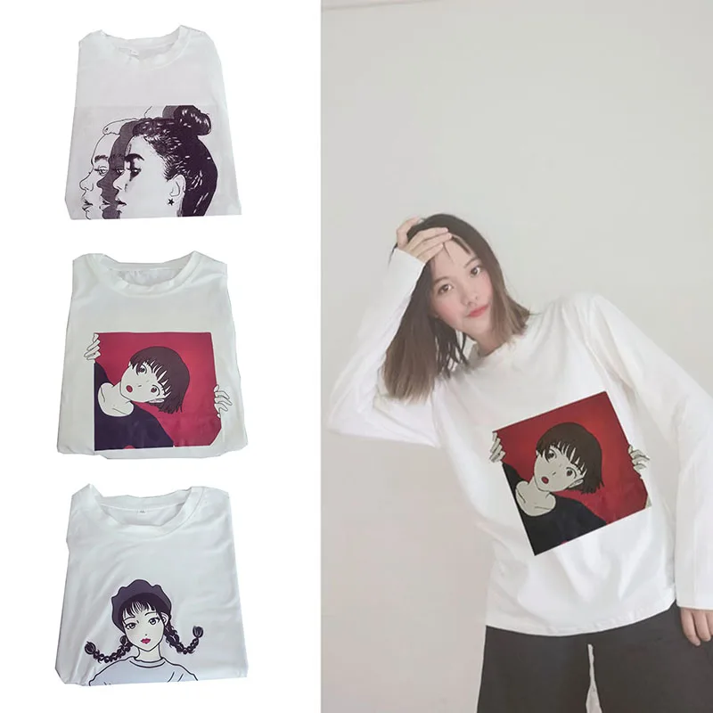 Женская футболка для девочек с принтом женская длинными рукавами топы круглым