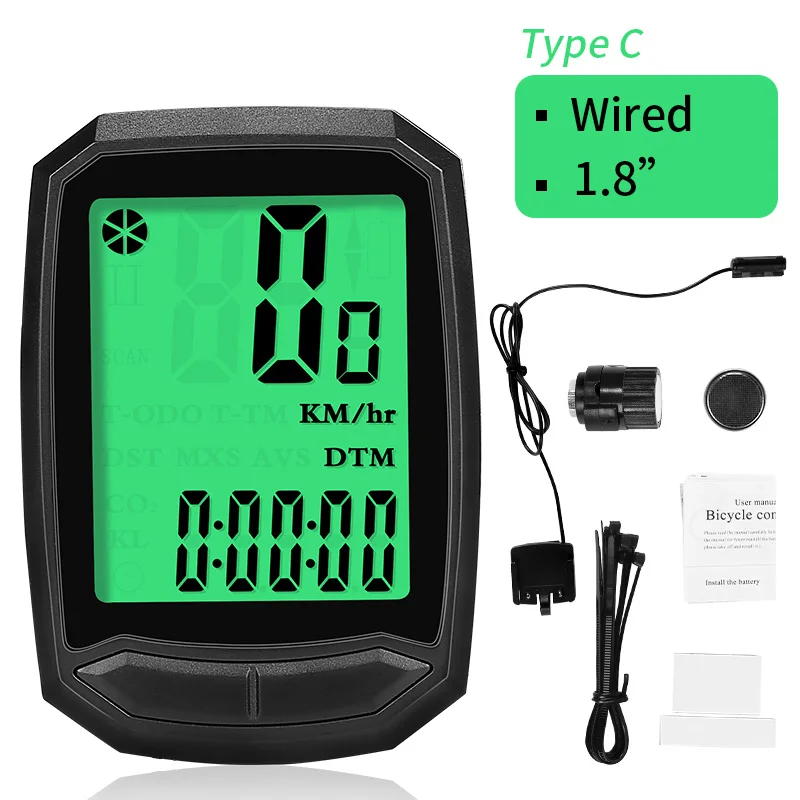 C-Green-Wired INBIKE, 2,8 дюймов, велосипедный беспроводной компьютер, непромокаемый, многофункциональный, для езды на велосипеде, одометр, велосипедный спидометр, секундомер, подсветка - Цвет: C-Green-Wired