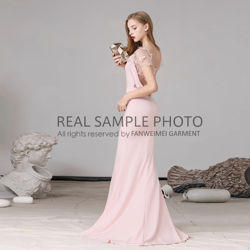 Розовый светло розовый атласное вечернее платье с Бисер цветок Для женщин часть