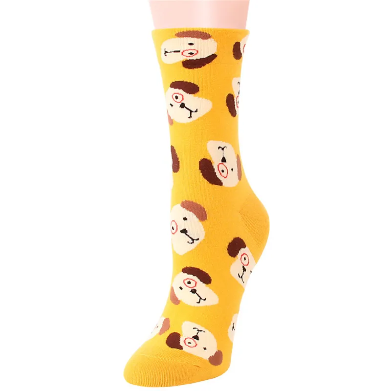 Autumn Winter Women Cartoon Cotton Socks 5 Pairs/Set Lovely Shiba Inu Border Collie Pug Pattern Female Ladies Tube Socks