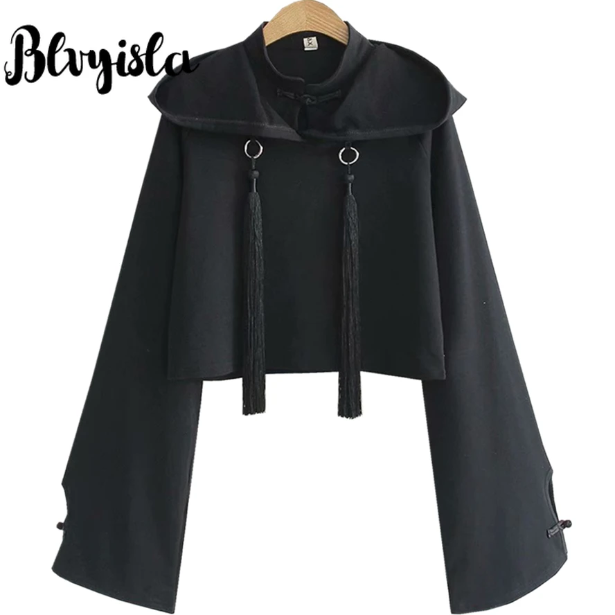 Женский топ с капюшоном Blvyisla Черный винтажный студенческий в стиле панк