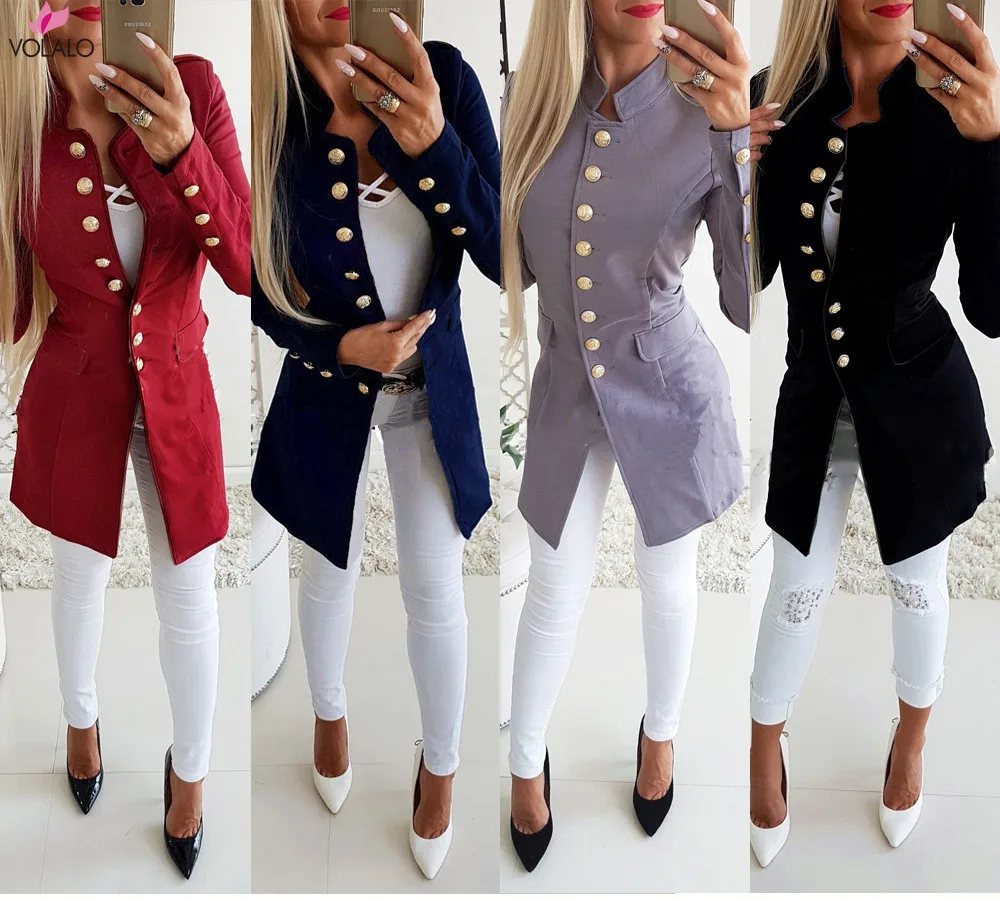 

Autumn Winter Suit Blazer Women Casual Single Breasted Pocket Women Long Jackets Elegant Long Sleeve Blazer Outerwear 2021 New