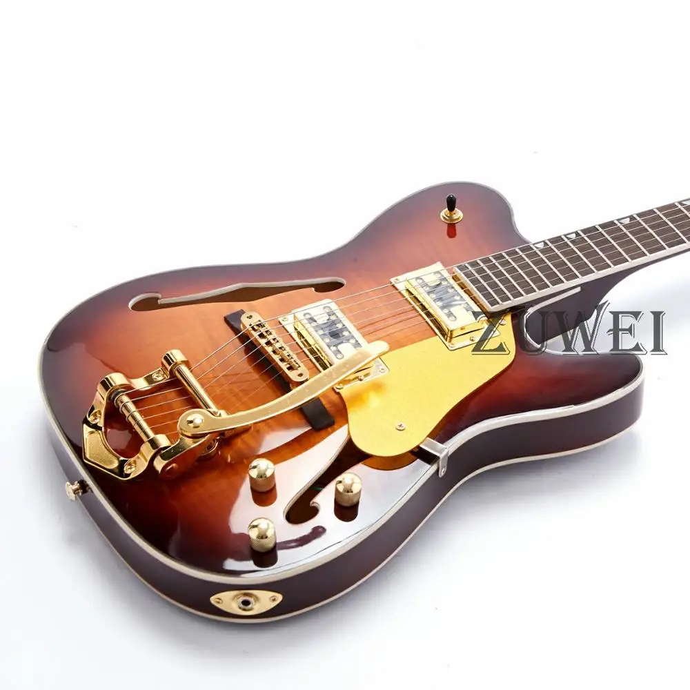 TL электрогитара F отверстие ламинированный клен тела табака цвет золото