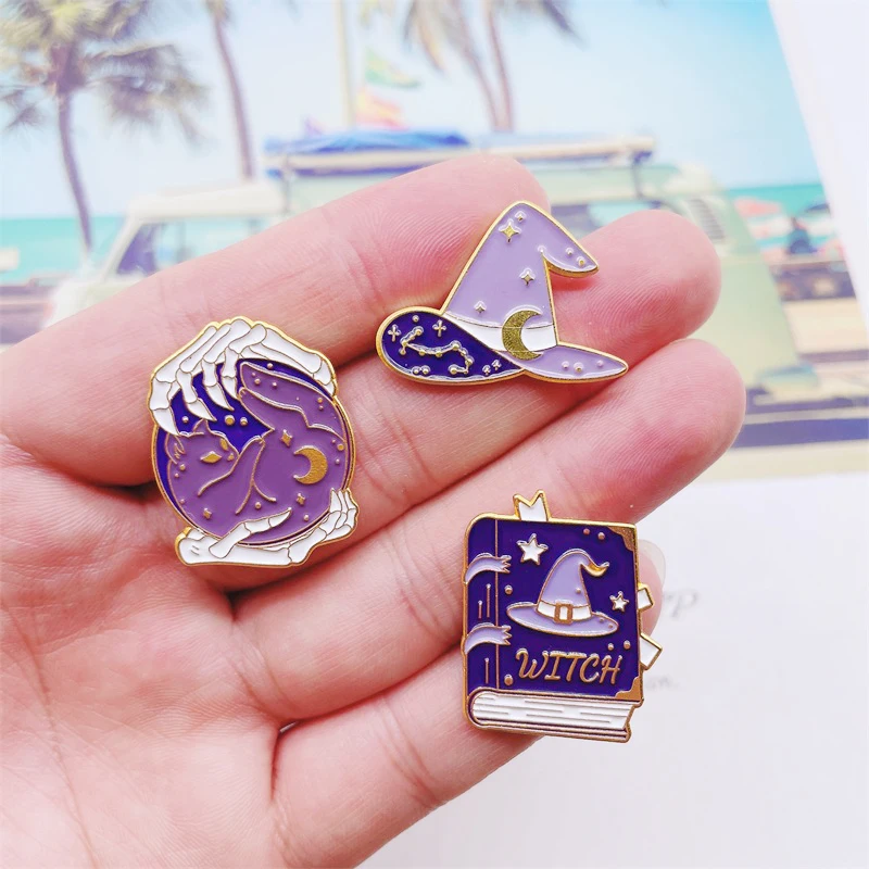 Креативные эмалированные булавки в стиле панк Хэллоуин Череп Волшебная книга